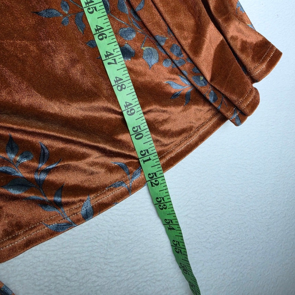 Bonne Journee Rust Velvet Floral Maxi Dress Boho Bell Sleeve V-Neck Size 2 M / L - Picture 8 of 9
